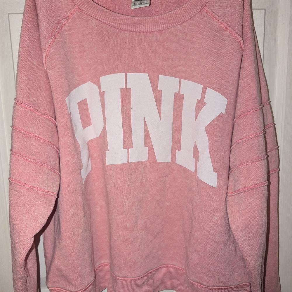 Victoria's Secret Pink Crewneck Distress Sweatshirt Size Large